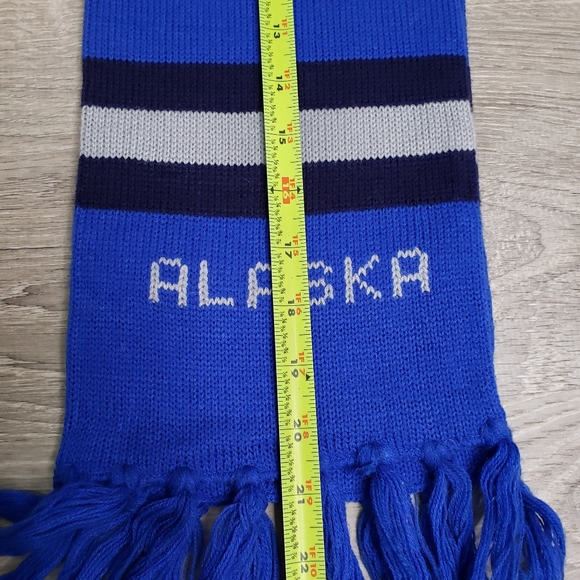 Retro ALASKA Vintage Knit Scarf Blue Tassel Knitted - Picture 4 of 6